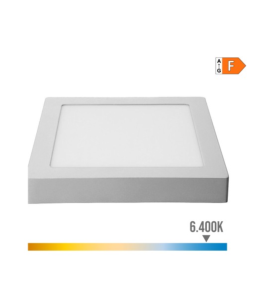 Downlight led superficie cuadrado cromado 20 w 1500 lm 6400 k luz fria 22 x 22 x 3,5 cm