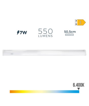 Regleta led 7 w 6500 k luz fria 600 lm 50,5 x 2,2 x 3,5 cm