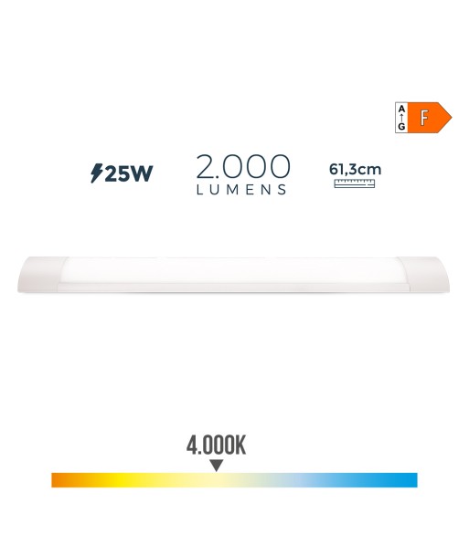 Regleta led 25 w 4000 k luz dia 2000 lm 61,3 x 3 x 12 cm