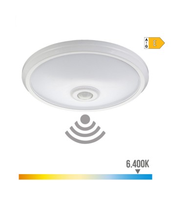 Aplique de superficie led con sensor crepuscular y luz de emergencia ip20 16 w 96 leds 6400 k luz fria ø29 x 6 cm