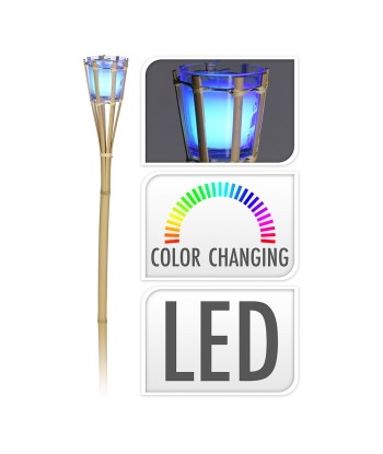 Antorcha de bamboo color natural con vela de led rgb y perfumada a pilas 77cm