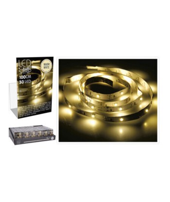 Tira de led 1m 30 leds a pilas blanco calido