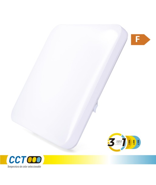 Aplique led cuadrado extraplano de superficie 24 w 3cct 2490 lm 37 x 37 x 6,7 cm